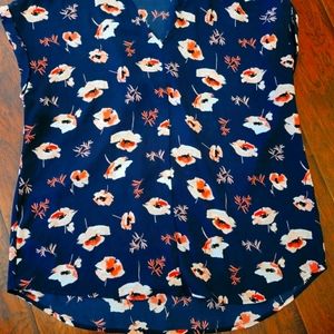 Pleione Navy Coral Floral Blouse